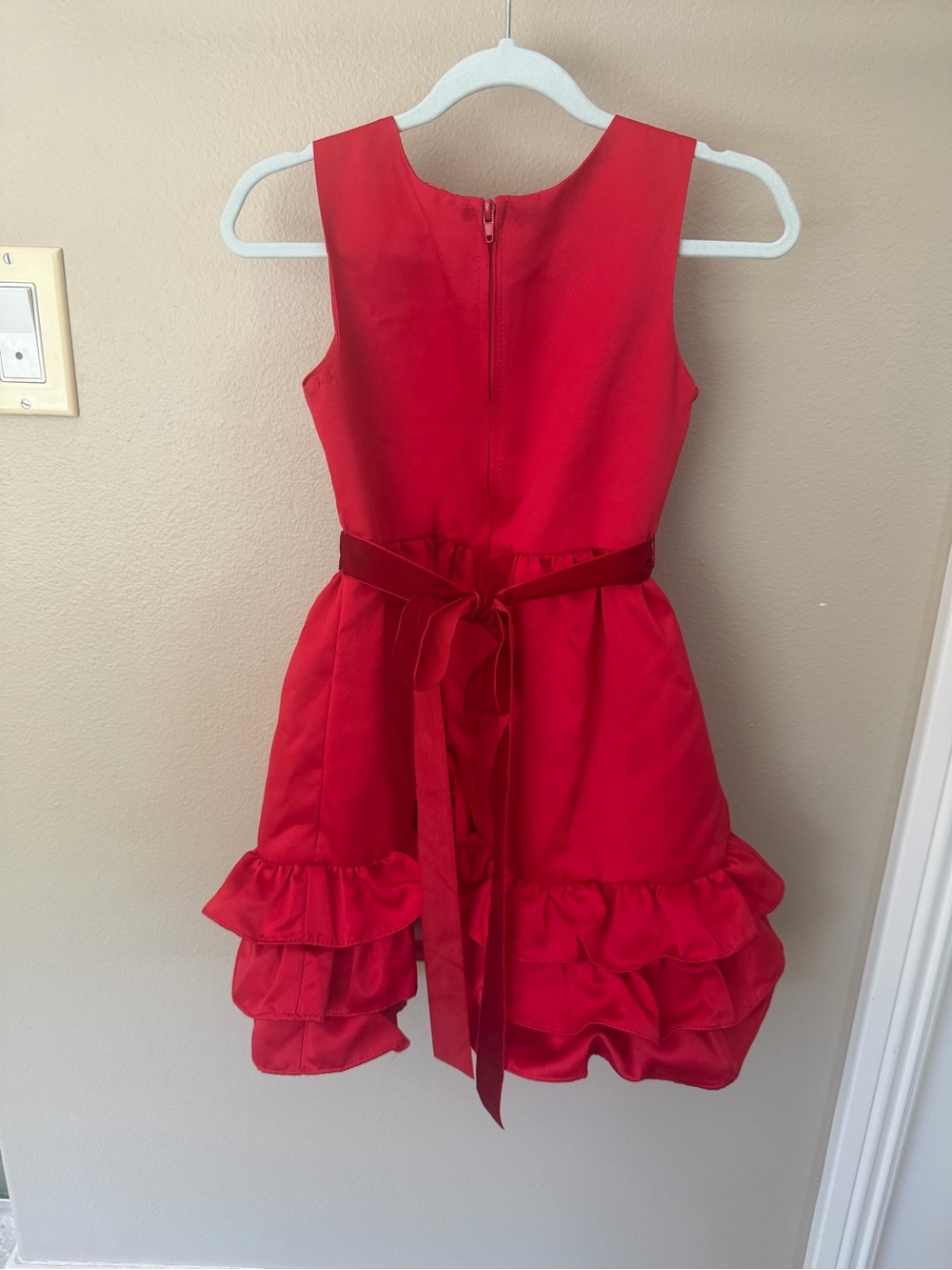 Rare Editions Red Velvet-Belt Ruffle Dress - Picture 4 of 4